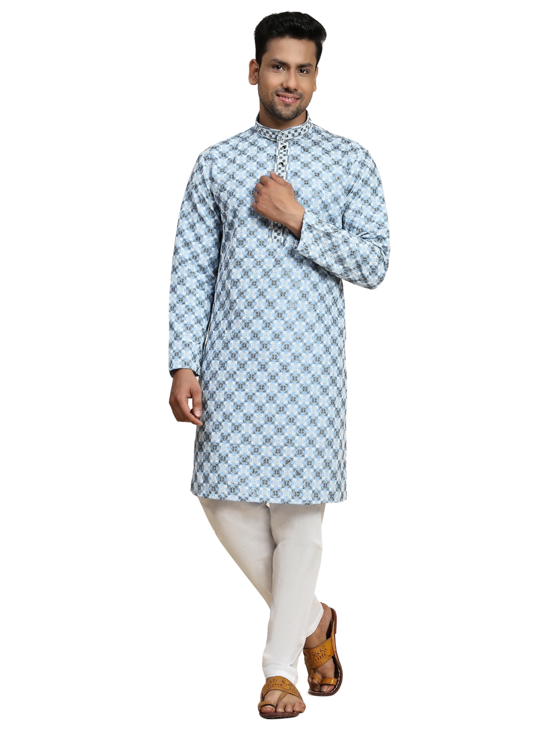 pro-ethic style developer Men's Cotton Floral Printed Kurta Pajama Set | Mandarin Collar | Floral Print (A-119)-picture-17