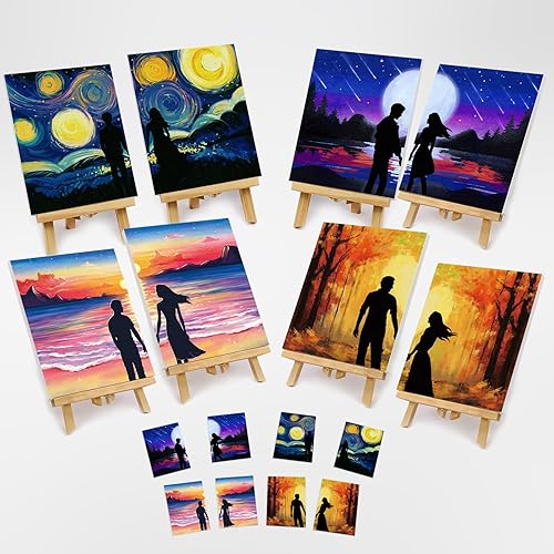 Miniatura 2 de VOCHIC 8 piezas de lienzos predibujados para pintar para adultos, kit de sorbo y pintura, suministros de fiesta, juego de pintura en lienzo, juegos