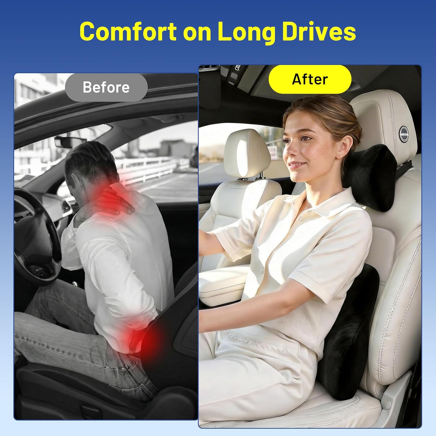 Car Pillow for Toyota Tundra,Car Neck Pillow,Lumbar Support Pillow for Car,Memory Foam Pillow,Ergonomic Pillow,Adjustable and Washable,Car Essentials for Long Trips,Car Accessories,Suede,1 Set