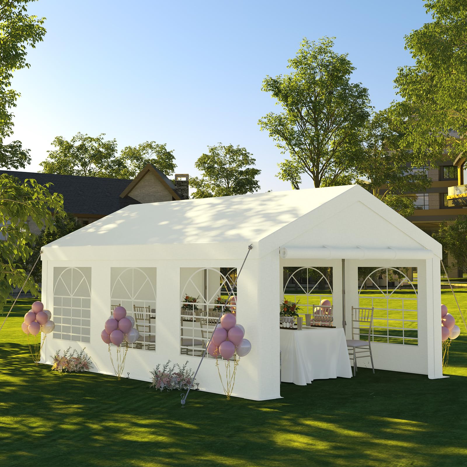 JUMMICO Pavillon 4x6, Gartenzelt UV-Schutz 50+ Festzelt, Partyzelt 4x6 Wasserdicht Stabil Winterfest Party Zelt für Partys Hausparty Hochzeiten, Winterfest Pavillon mit 560g/m² PE-Plane, Weiß