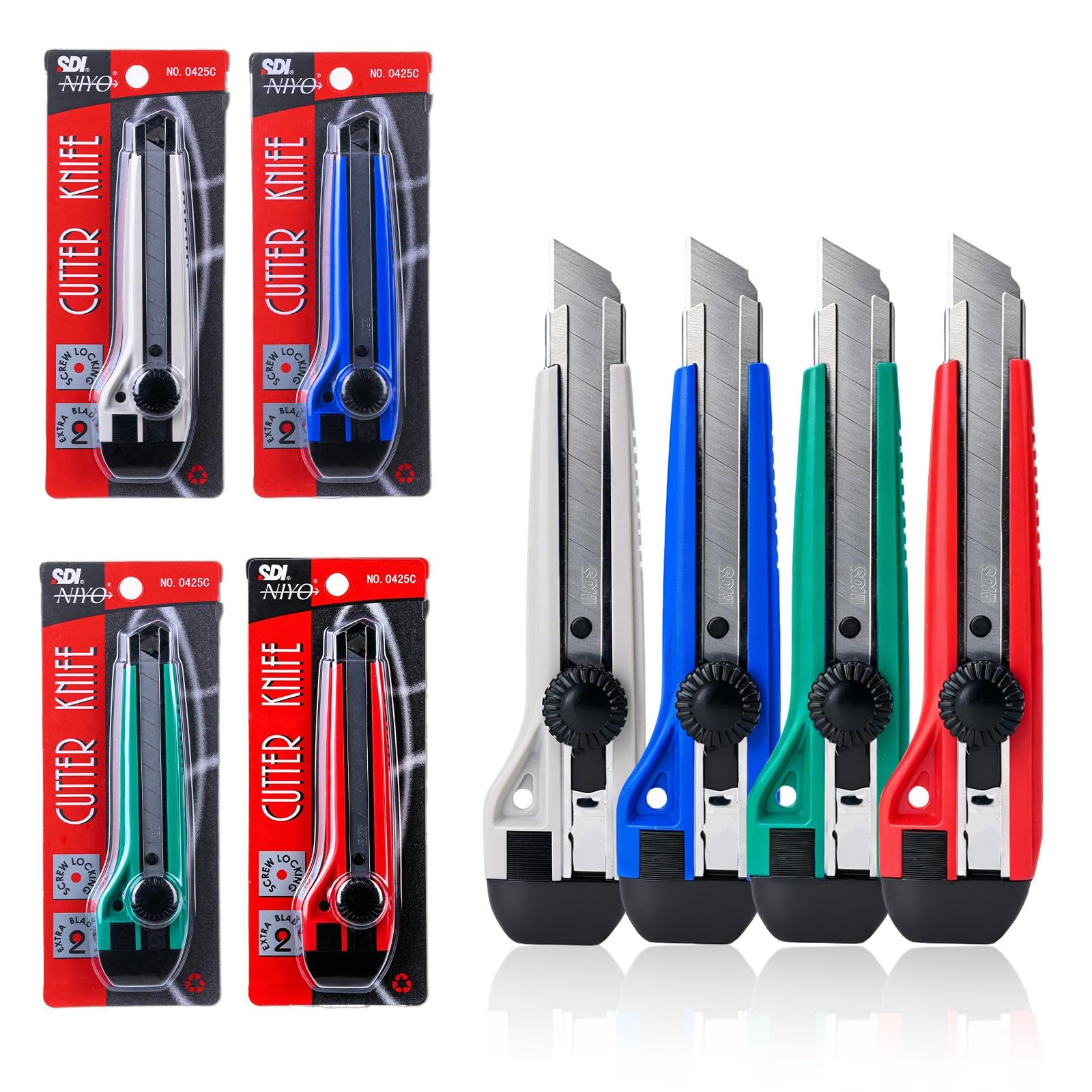 NIYO SDI 0425C Heavy Duty Cutter Knife, 18mm Snap-Off Blade, Screw
