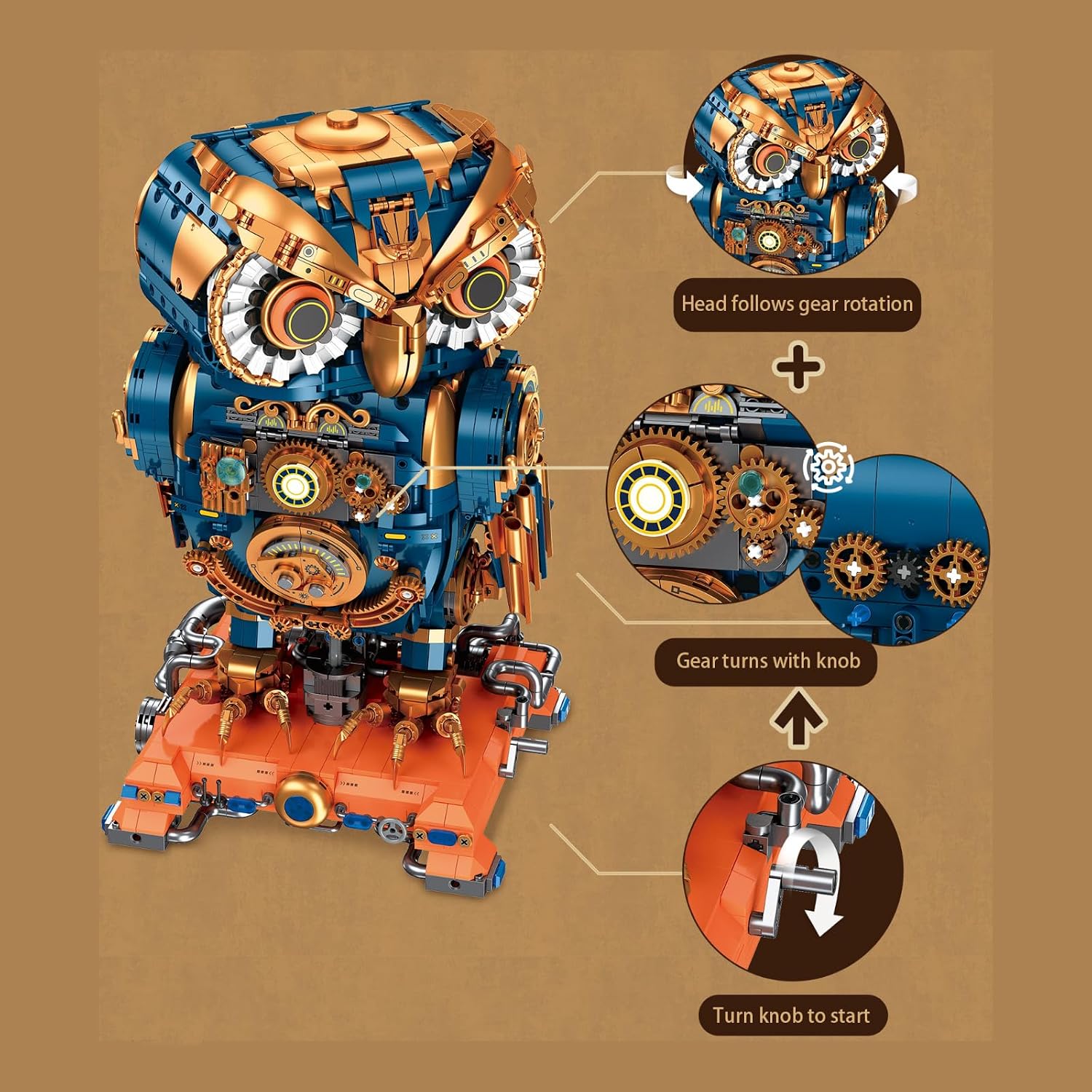 3210pcs Steampunk Owl Building Blocks – A Challenging and Intricate Model Kit for Adults, Creative Gift for Steampunk Fans