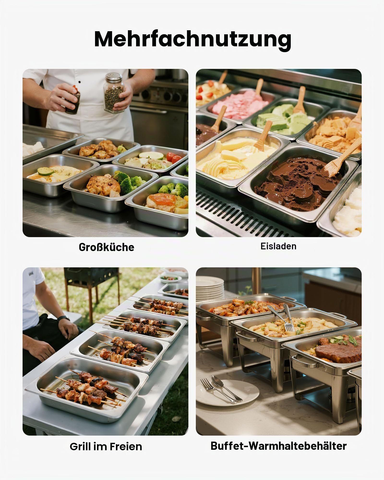 VEVOR Gastronormbehälter Hotelpfanne (1/2-Größe) 4 Stk. 3,8 L, wiederverwendbare Behälter (63,5 mm tief), rostfreie Catering-Aufbewahrung, Panierschale Speisebehälter für Party Restaurant Buffet
