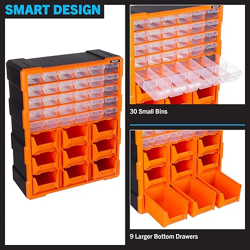 Miniatura 3 de Stalwart - Cajones de almacenamiento de plástico, organizador de tornillos de 39 cajones, gabinete de manualidades para almacenar hardware, cuentas