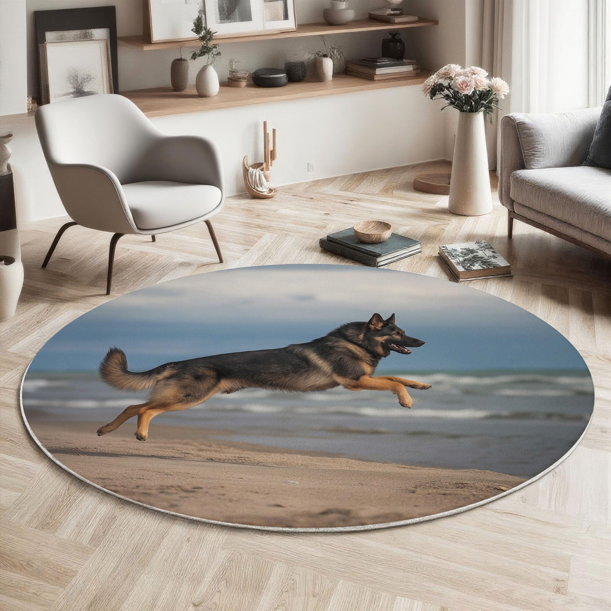 Tapis anti slip lavable et absorbant imprimé plage pour chambre