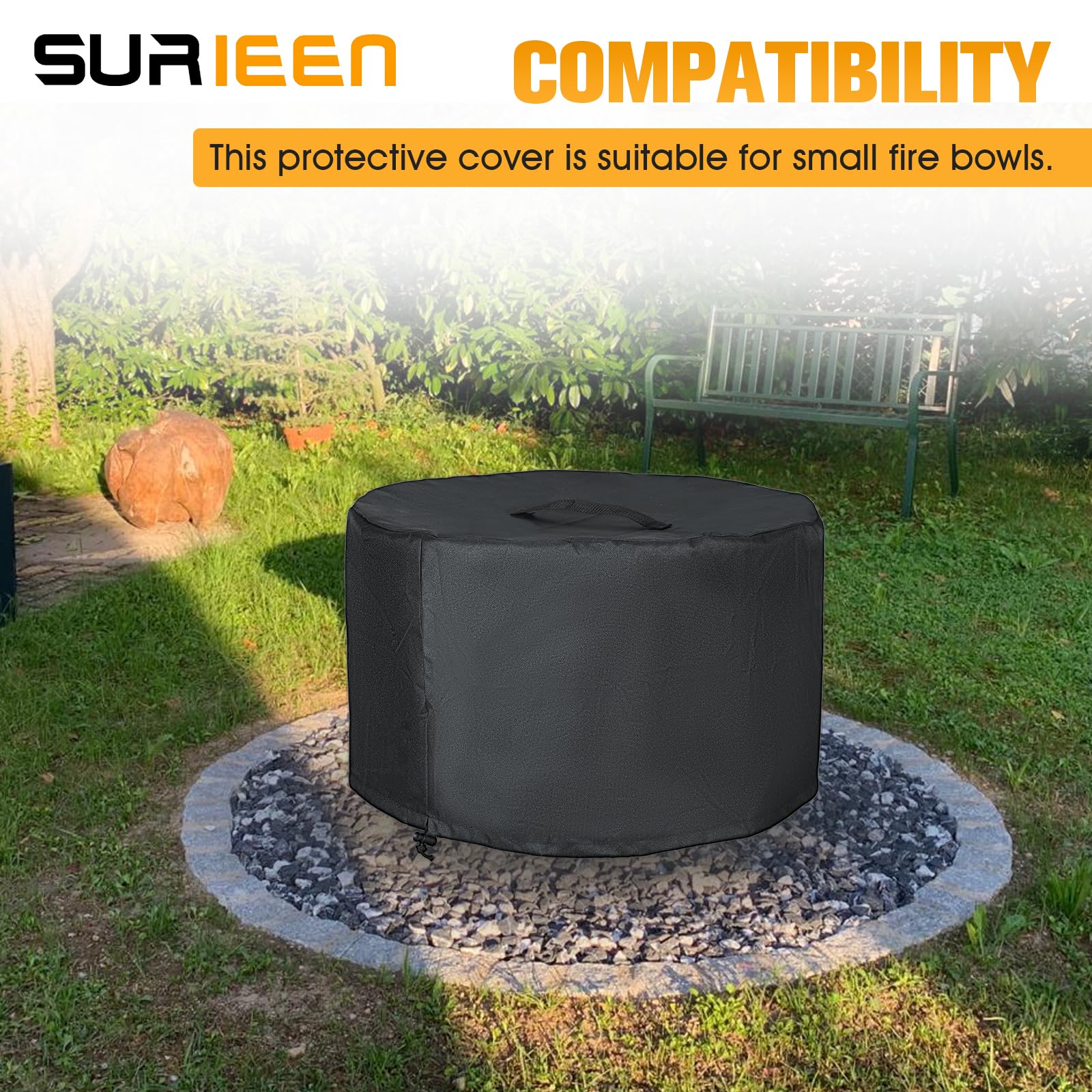 Surieen 22" Round Fire Pit Cover, Outdoor Garden Firepit Patio Heater Cover Waterproof, 600D Oxford Fabric Firepit Covers Compatible With Solo Stove