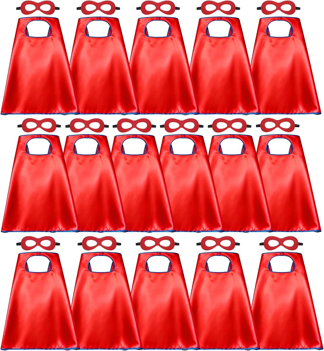 D.Q.Z Capas y máscaras de superhéroe para niños, Juego de 16, Disfraz de Superhéroe para Fiesta, Regalos para niñas de 3 años, Juguetes de cumpleaños (Rojo)