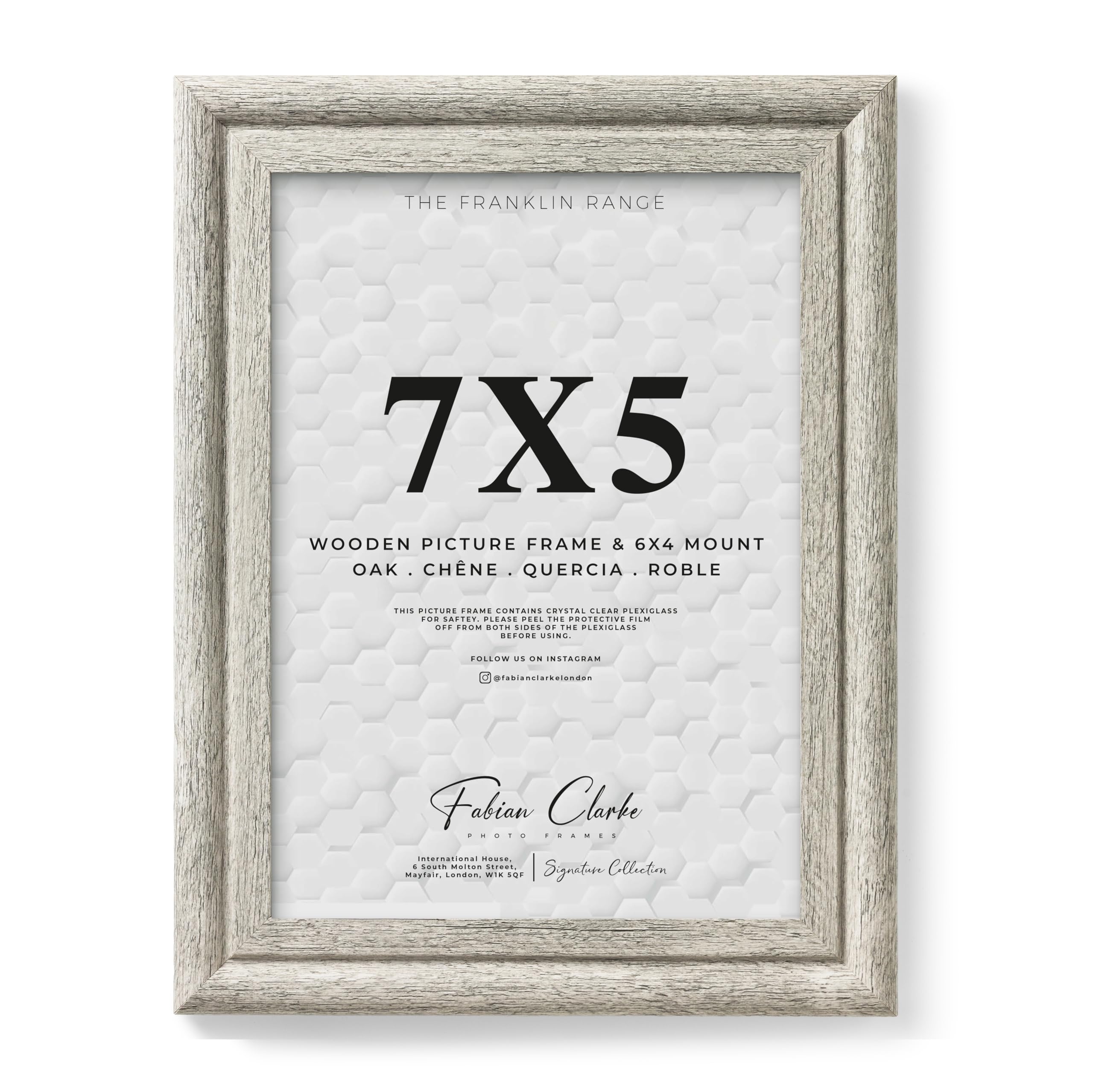 7x5 Grey Picture Frame with White Mount, Wood Grain Effect Rustic Nordic Style Wooden Photo Frame for Home or Office