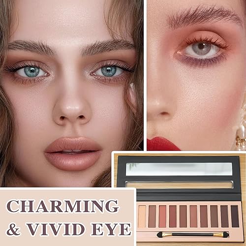 Miniatura 7 de PERVALA Paleta de sombras de ojos desnudas de 12 colores, paleta de sombra de ojos de pigmento natural nude mate, con brocha, larga duración e
