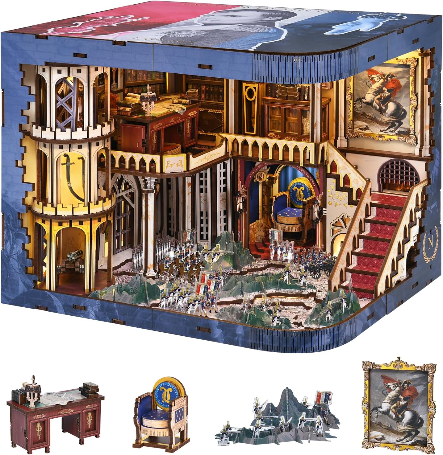 DIY Book Nook Kit, Bookend Shelf Insert, Wooden Book Nook Dollhouse Kit, DIY Miniature Dolls House Kit for Adults to Build, Make Your Own Craft House Model (Napoléon)