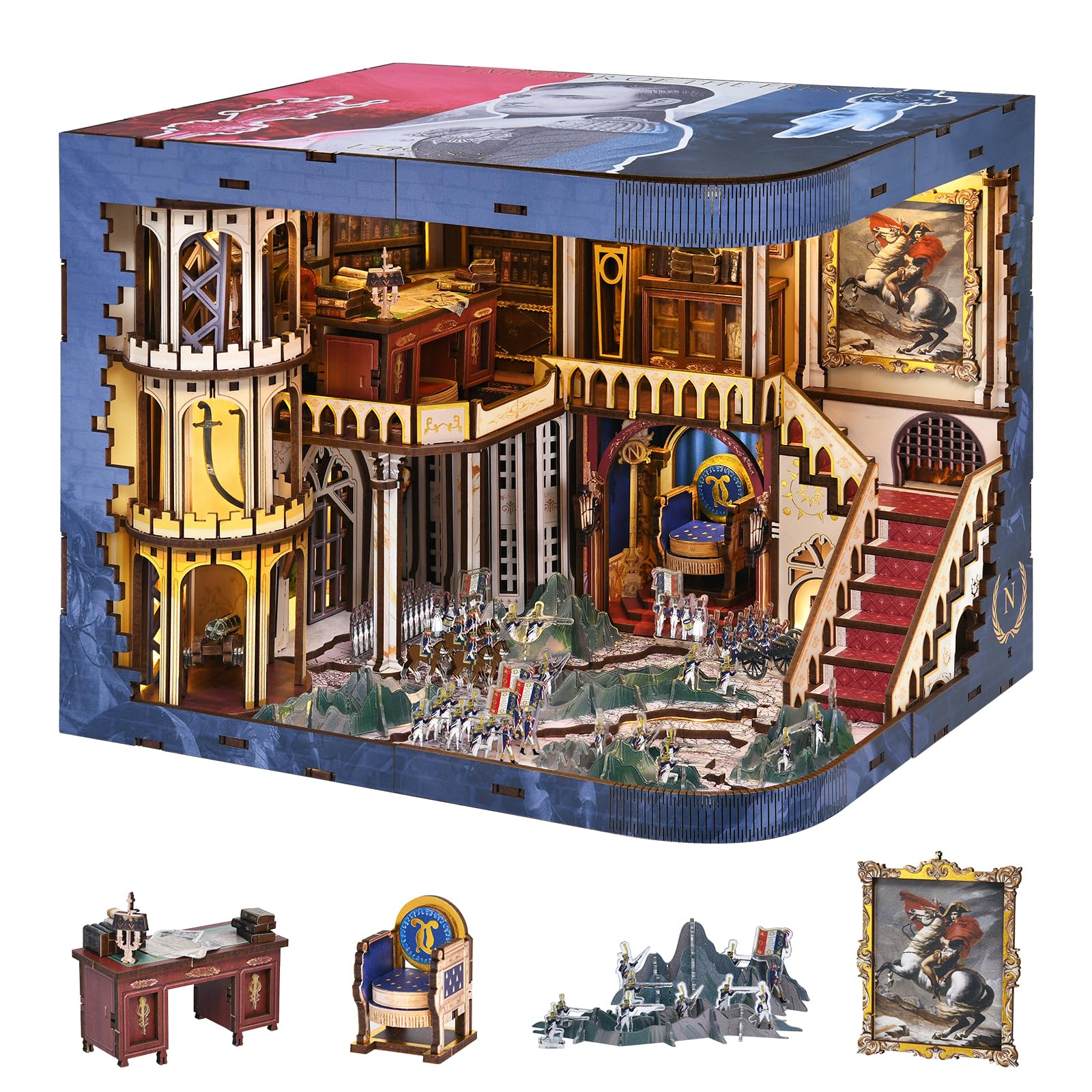 MiniCity DIY Book Nook Kit, Bookend Shelf Insert, Wooden Book Nook Dollhouse Kit, DIY Miniature Dolls House Kit for Adults to Build, Make Your Own Craft House Model (Napoléon) — image 1