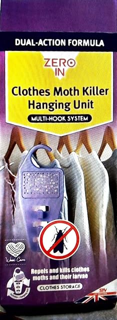 Zero In ZER433 Multi-Hook Clothes Moth Killer, Scent-Free, Space-Saving Repellent, Kills Clothing Moths, Larvae and Eggs, 6 Months Protection, White, One Size