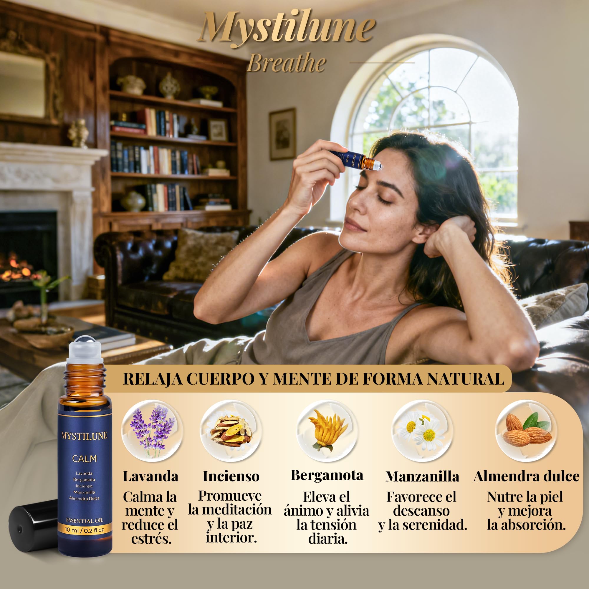 Breathe Roll On Aceites Esenciales – Calm, Focus Y Energy | Aromaterapia Natural 100% Vegana Con Pouch Premium | Regalos Originales para Mujer