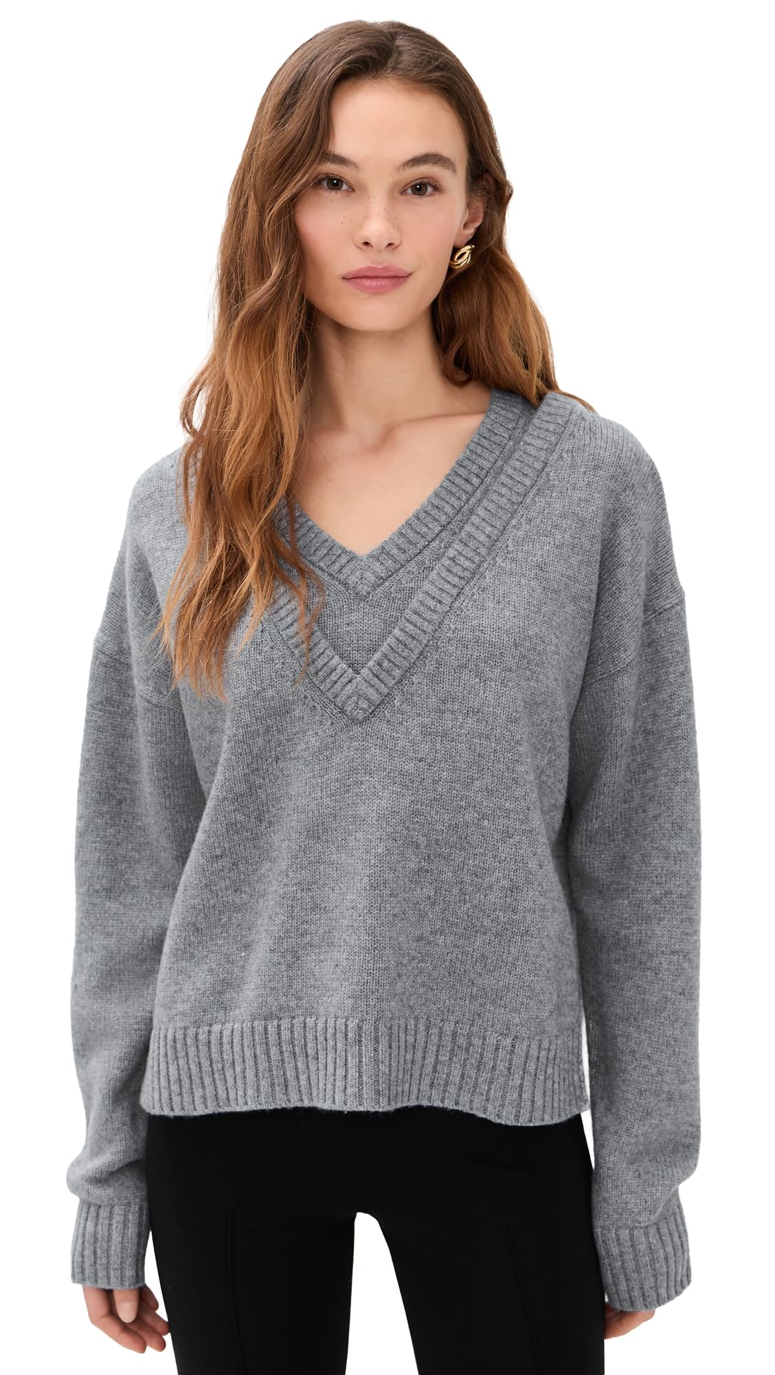 LE BOP Womens Double V Neck Pullover Sweater