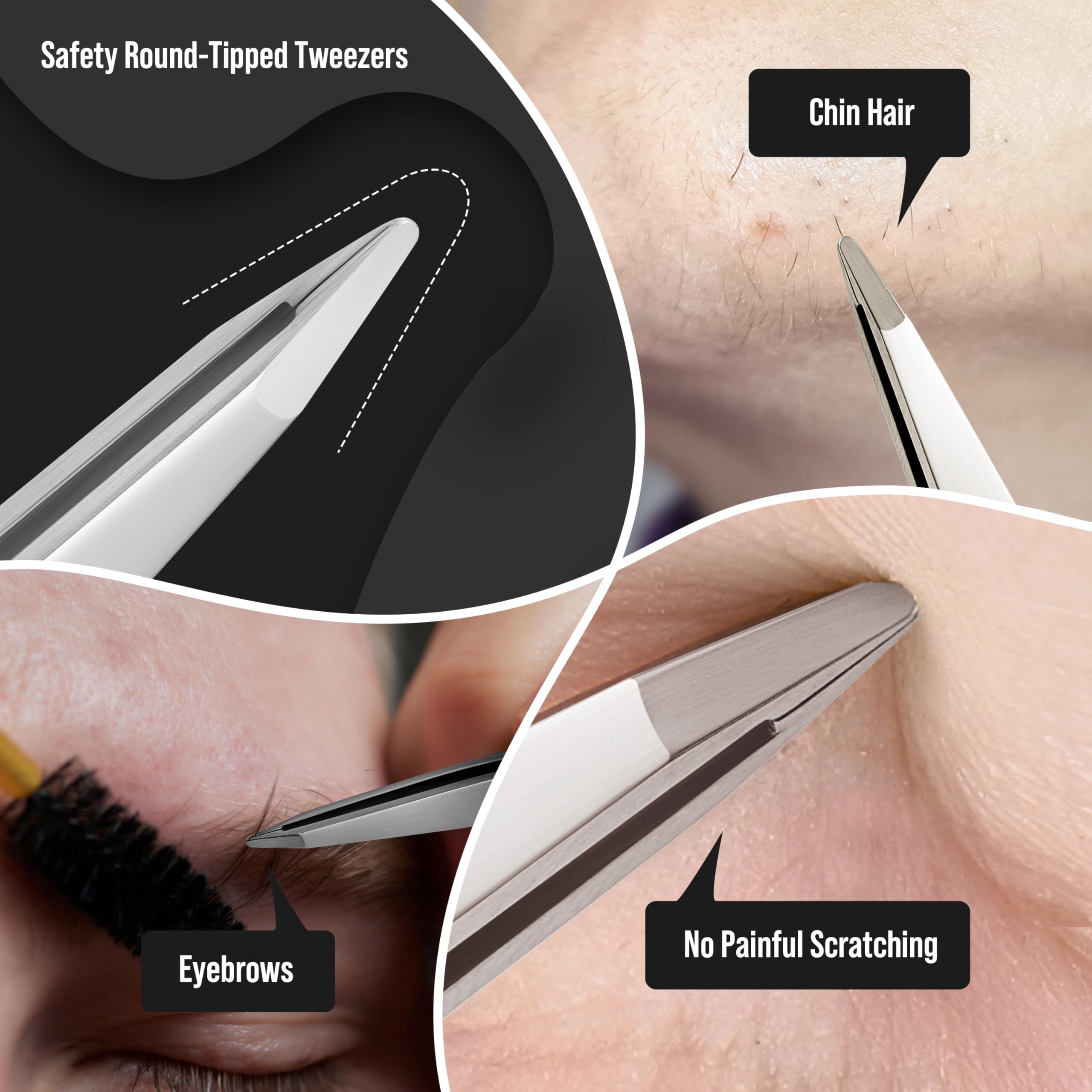 DUROX 3-Piece Stainless Steel Tweezers Set with Travel Pouch