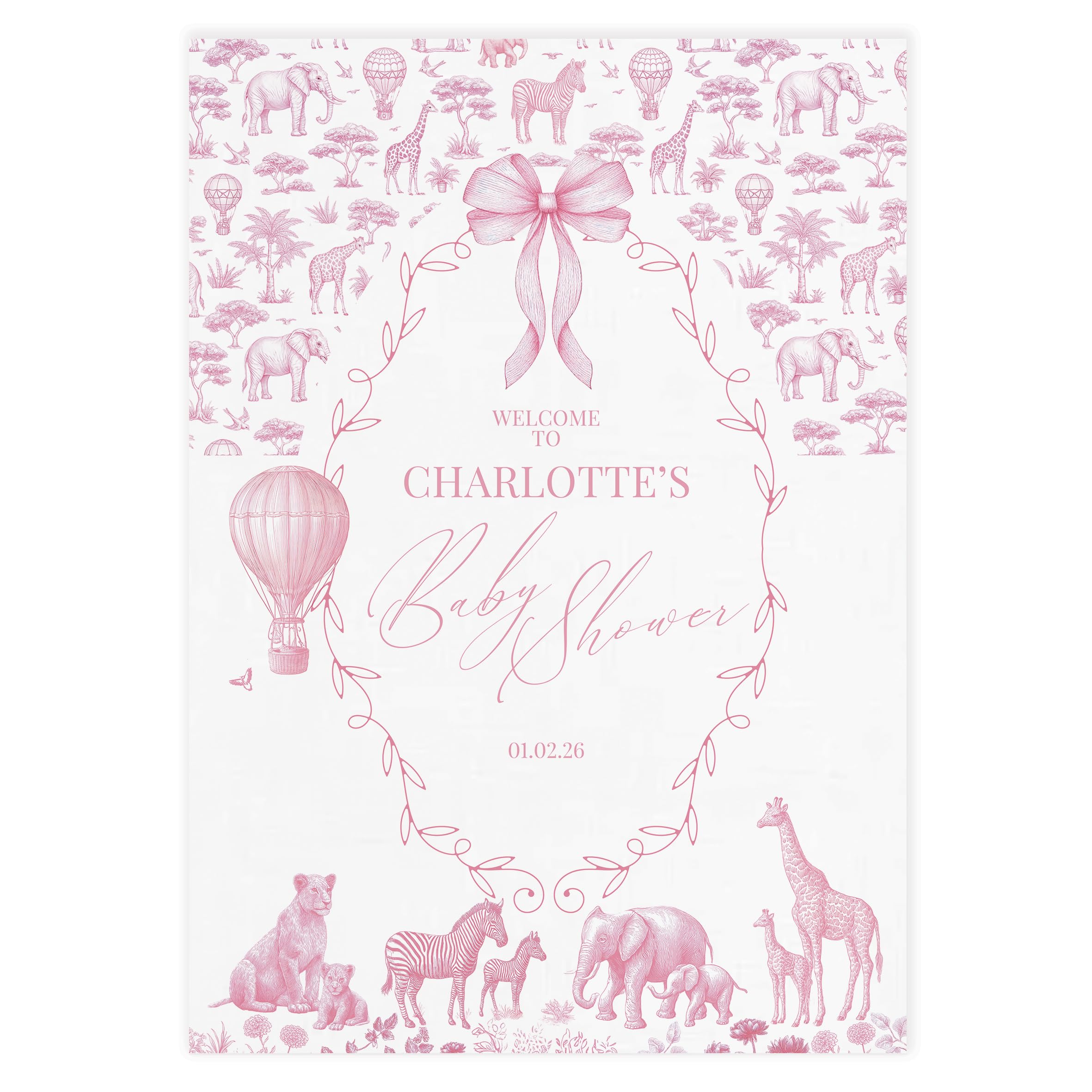 Personalised Baby Shower Welcome Poster Toile Safari Theme