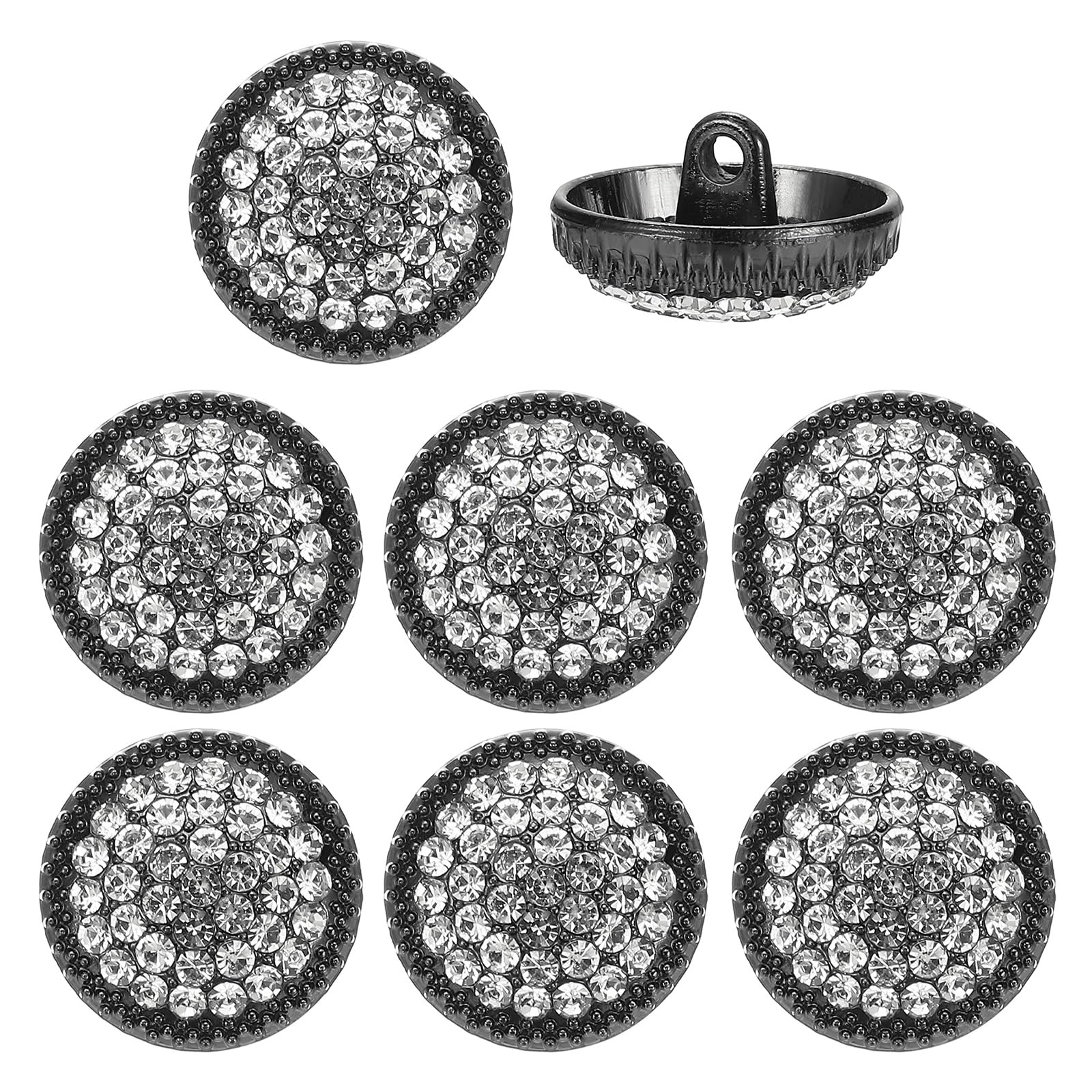 YELARXI Rhinestone Buttons, Sew on Rhinestone Button Metal Round - Fitting for (Clothing - Decoration - DIY Crafts - Sewing Accessories - Wedding) 8 Pcs & 18mm & Black/White