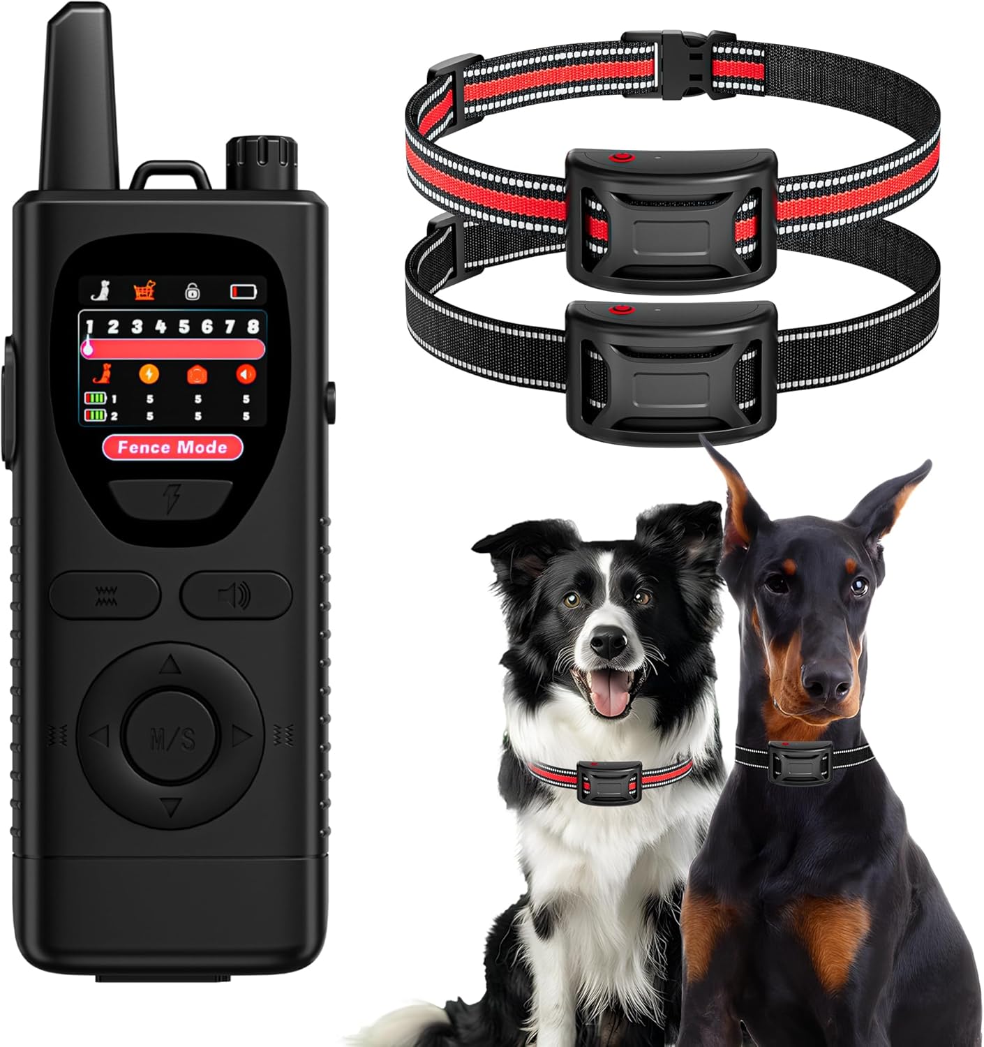 Wireless Dog Fence System - 2-in-1 Pet Containment & Training Collar with Accurate Boundary Control, IPX6 Waterproof and Rechargeable for Large & Medium 2 Dogs - Black&Red