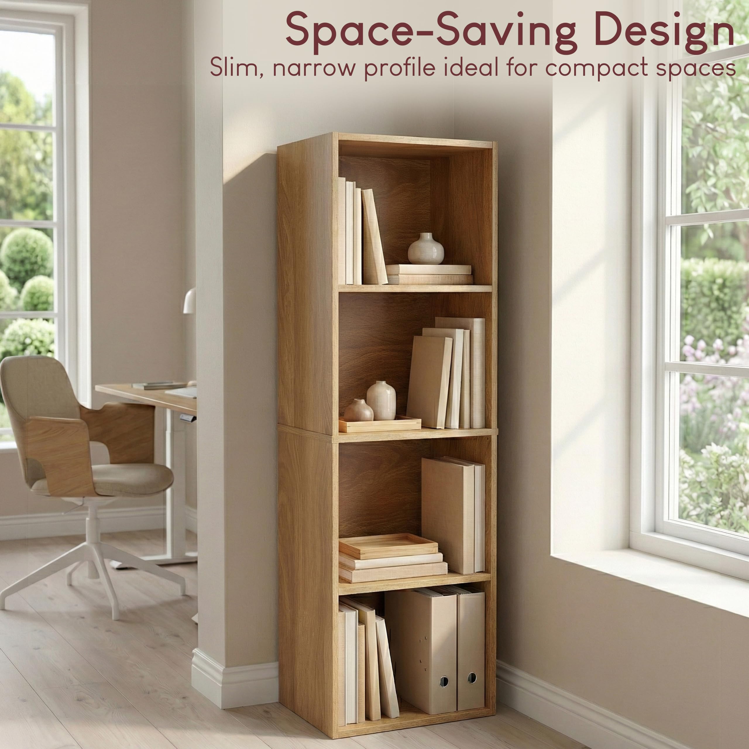 Vida Designs Oxford 4-poziomowy regał na książki, drewno dębowe, regał ekspozycyjny, regał biurowy, meble do salonu