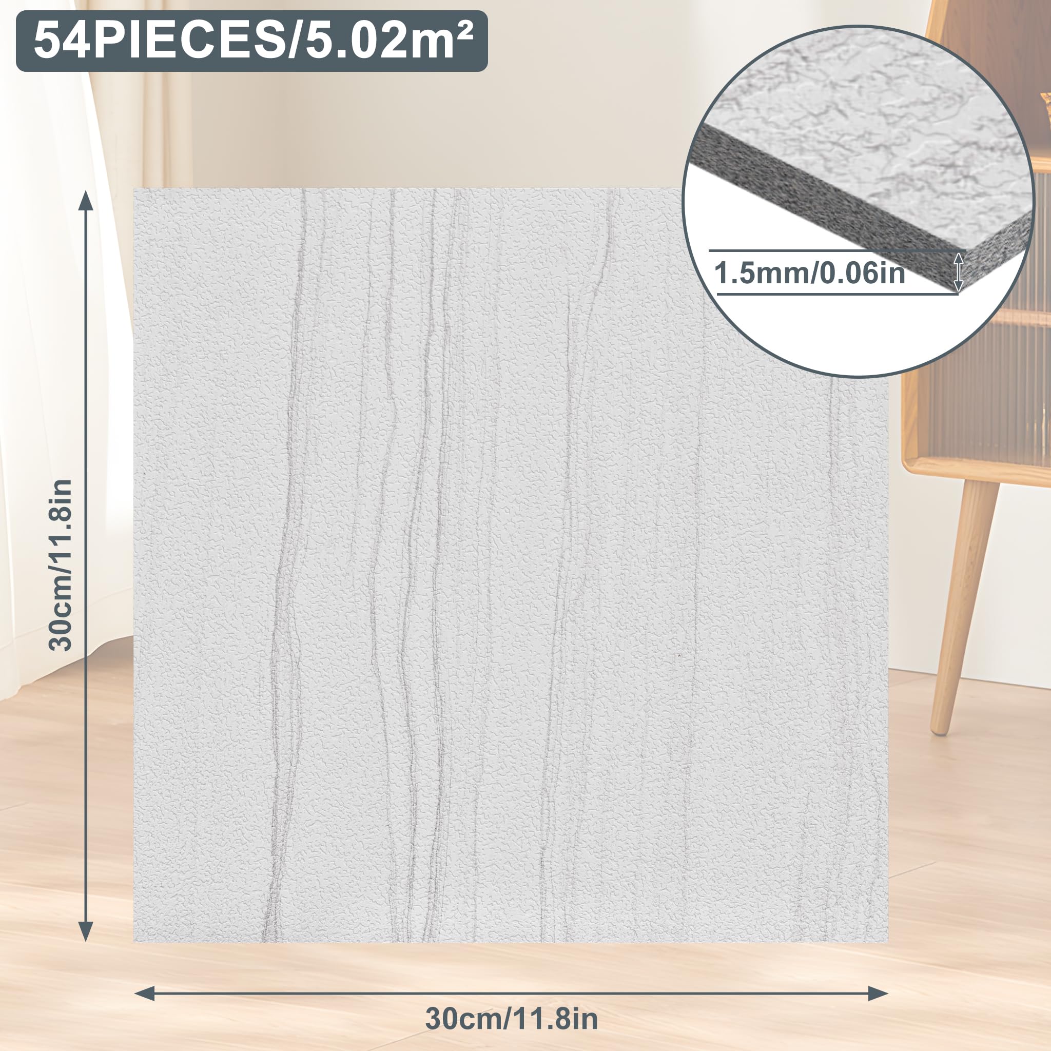UISEBRT 54 carreaux autocollants en PVC pour sols, 5,02 m², effet béton, carreaux adhésifs au mètre, pour cuisine, salle de bain, couloir, salon, 30 x 30 cm, modèle C