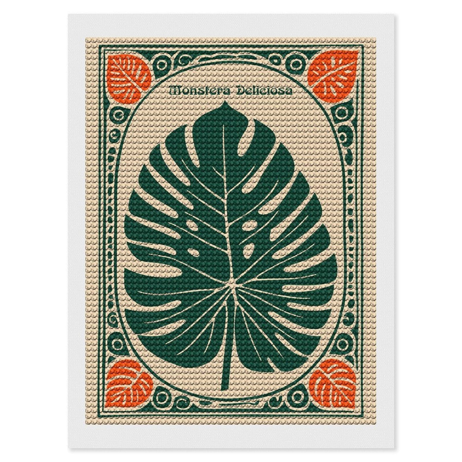 Junmoney Monstera Deliciosa Leaf Illustration Crystal Diamond Art Kit 12"x16", Modern Decor, Boho Decor, Wall Art Gift, Decorative Artwork, Creative Hobby