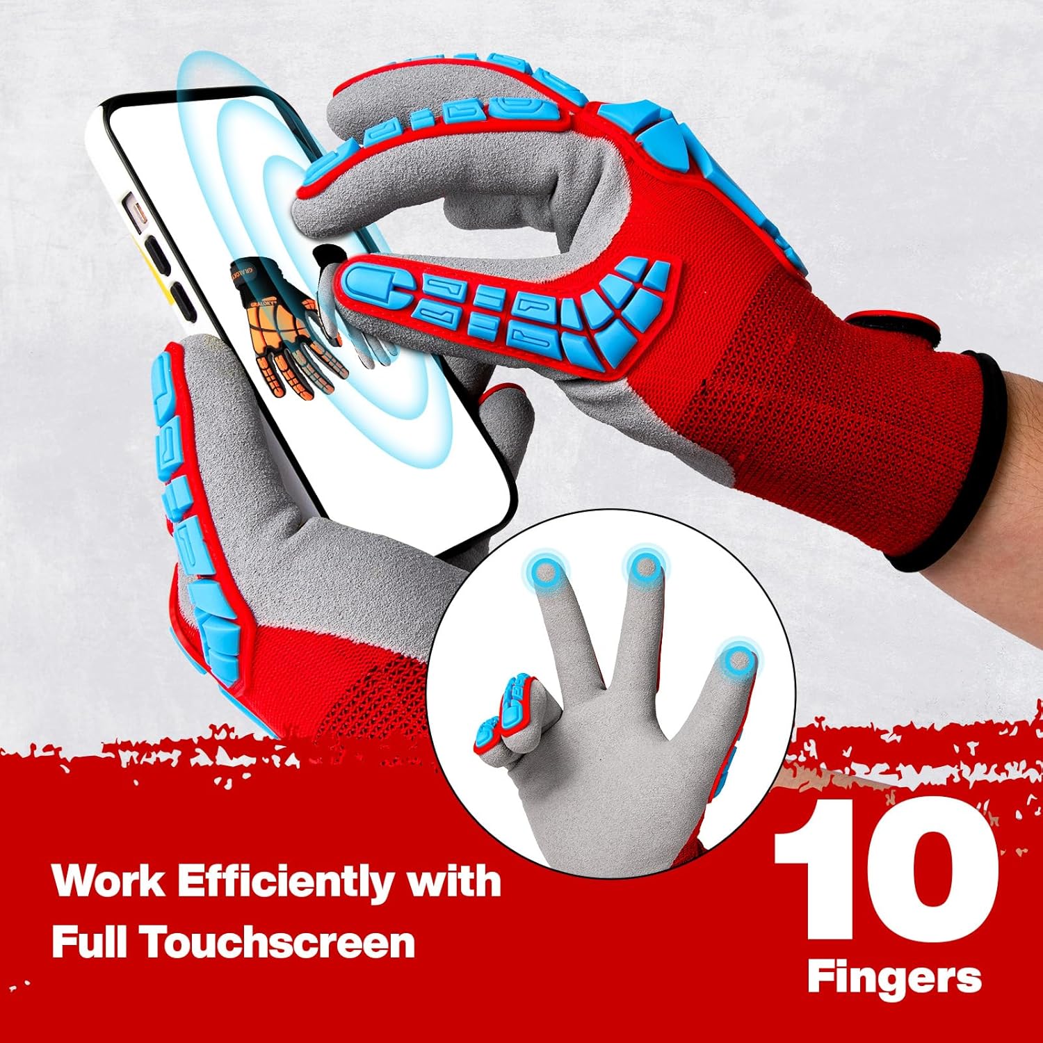 Safety Work Gloves for Men Women, Impact Work Gloves, Cut Resistant Gloves with TPR, Touchscreen Nitrile Grip Gloves - Image 6