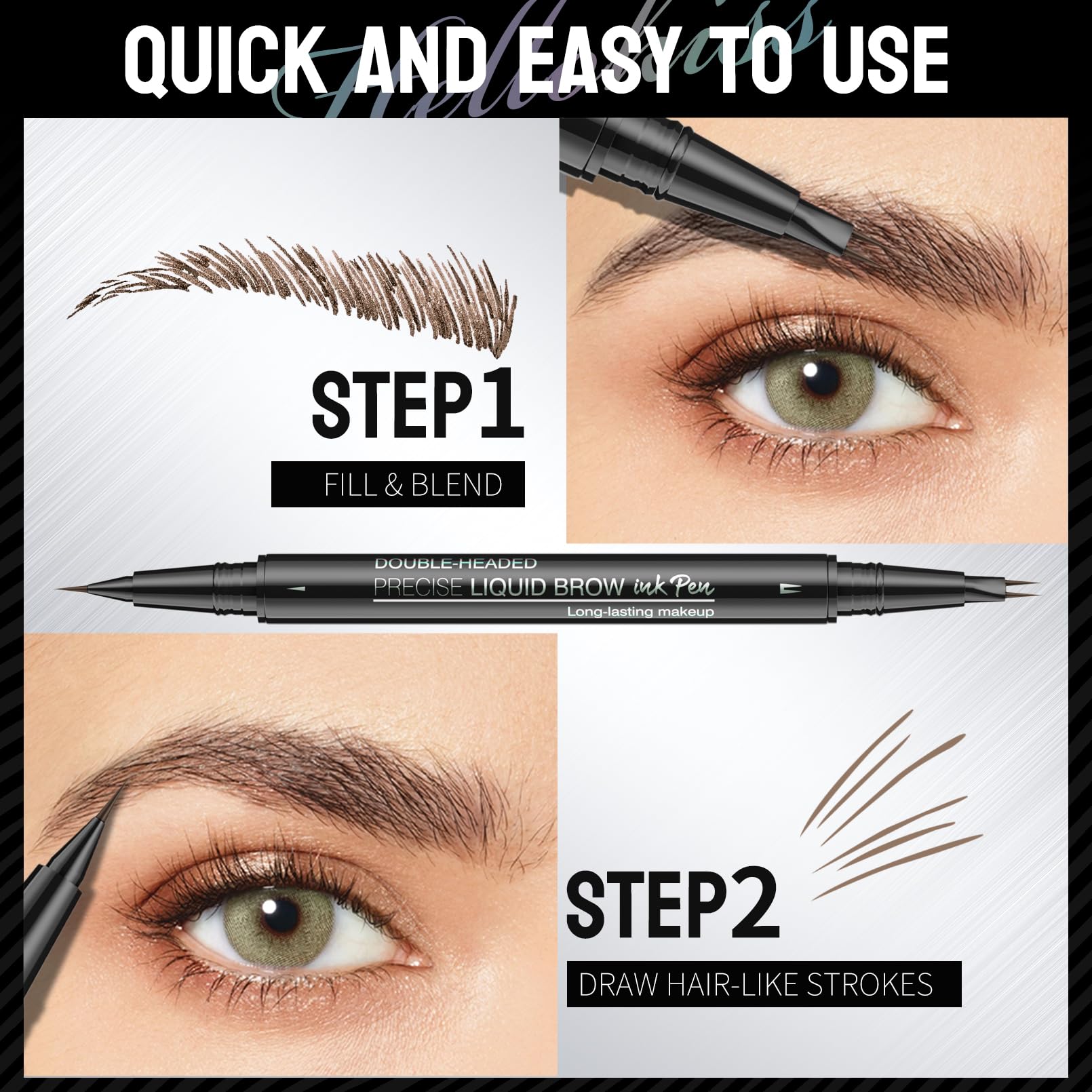 Microblading Penna per sopracciglia, matita per sopracciglia 2 in 1 Matita per sopracciglia a doppia estremità con applicatore a microforchetta e punta a pennello precisa