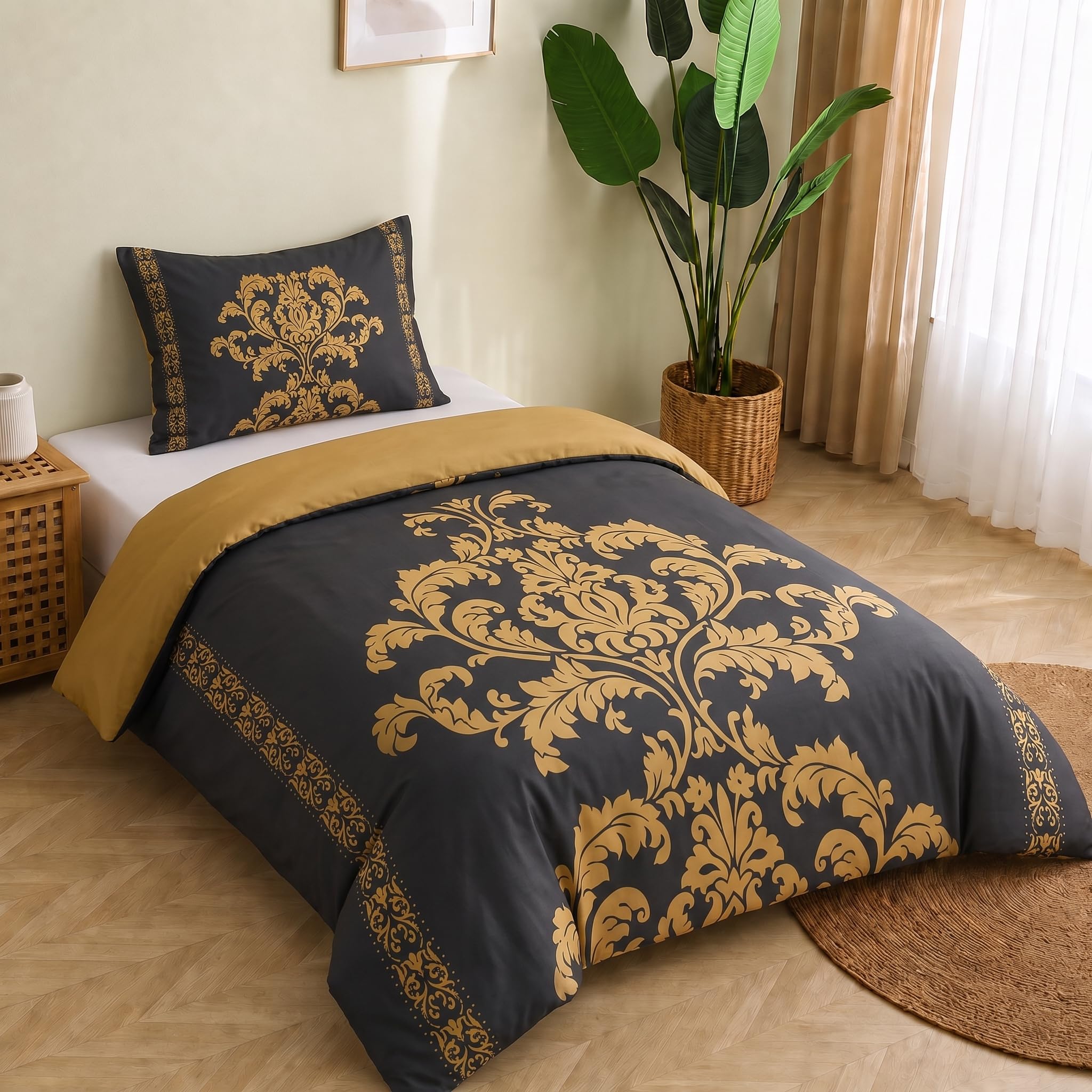 Lazzaro Single Duvet Cover Set Premium Satin Silk Bedding Set | Hypoallergenic, Reversible, Zipper Closure, Ultrasoft Quilt Cover Single (135 x 200 cm), OEKO-TEX Certified, Machine Washable