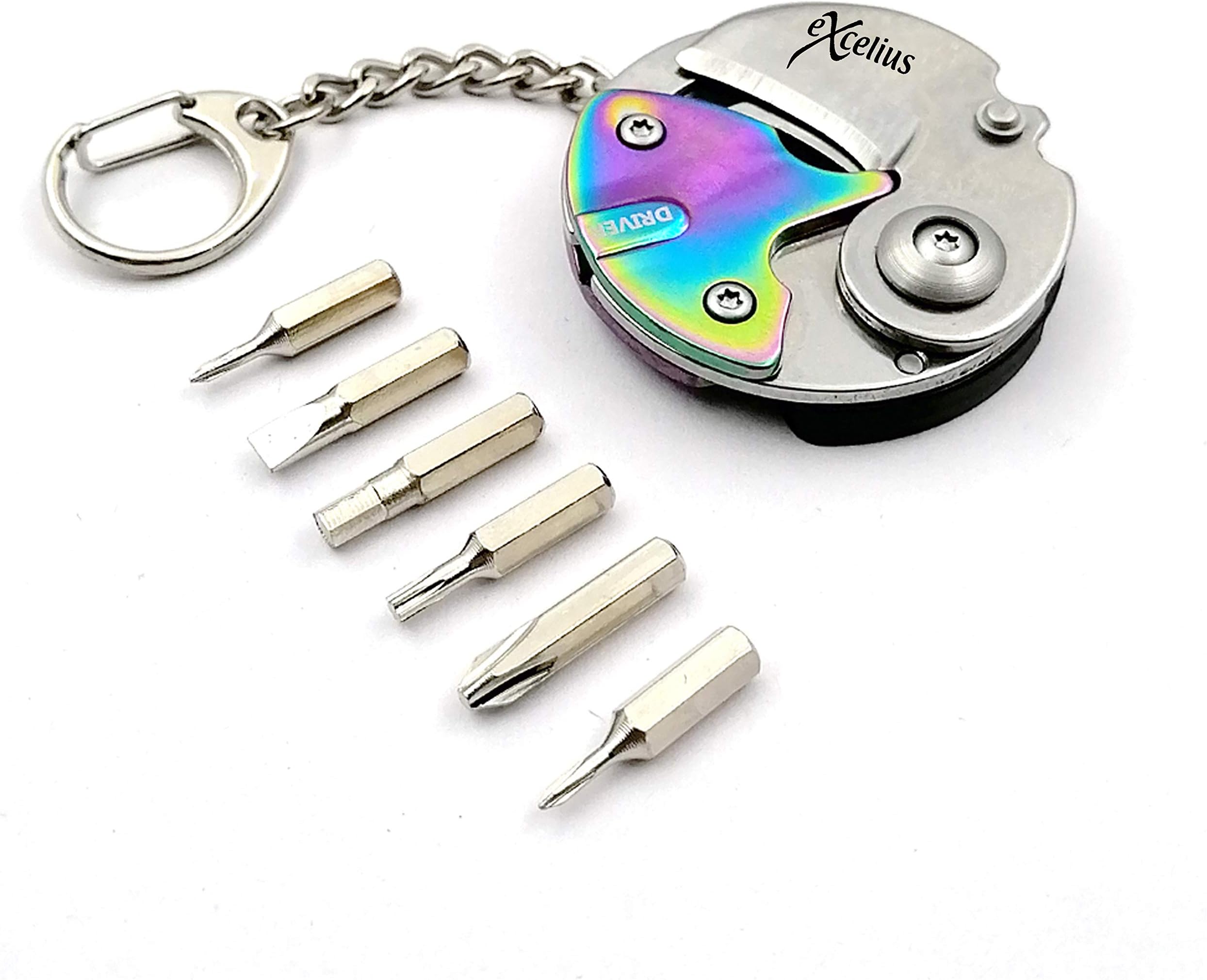 7-in-1 Keychain Multitool with Magnetic Screwdriver, Boxcutter, EDC Keychain Knife Multi Tool for Eyeglass Repair Kit, Outdoors, Camping, Small Folding Knife Set, Stainless Steel