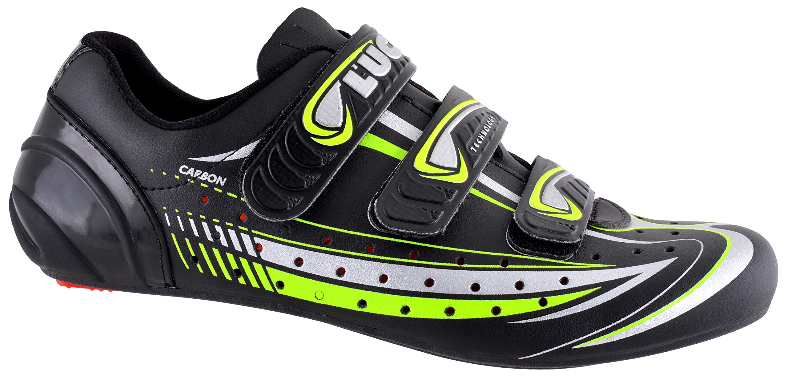 LUCK Zapatilla de Ciclismo Mega, para Carretera, con Suela de Carbono y Triple Tira de Velcro.
