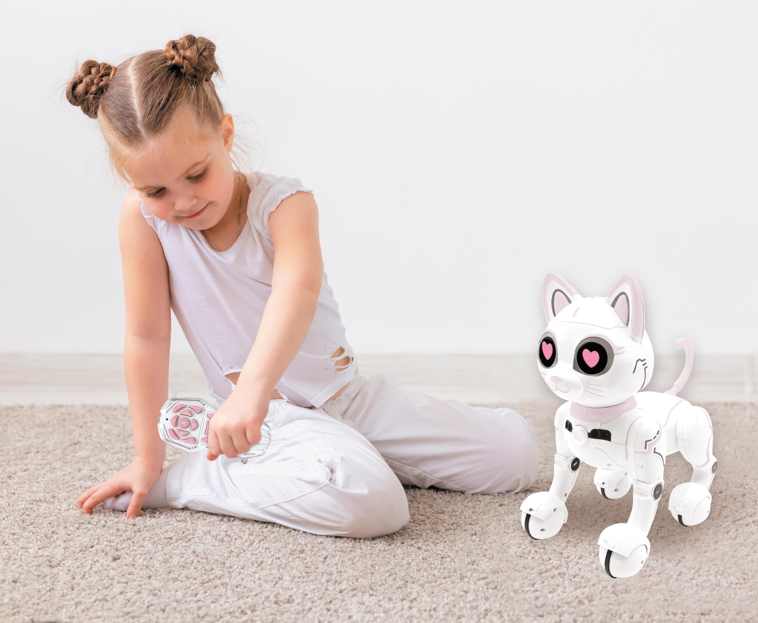 Lexibook - Power Kitty® - Gatto Robot telecomandato, Robot Intelligente programmabile, Luce, Suono, Bianco/Rosa - KITTY01LXB
