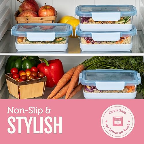 Miniatura 6 de Ello Duraglass Refresh - Juego de 5 recipientes de vidrio para almacenamiento de alimentos de 3.4 tazas con funda de silicona y tapas de plástico