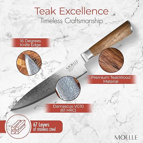 Miniatura 3 de MOELLE Cuchillo de chef prémium de 8 pulgadas, cuchillo de cocina profesional ultra afilado de calidad danesa para chefs y cocineros, fabricado con