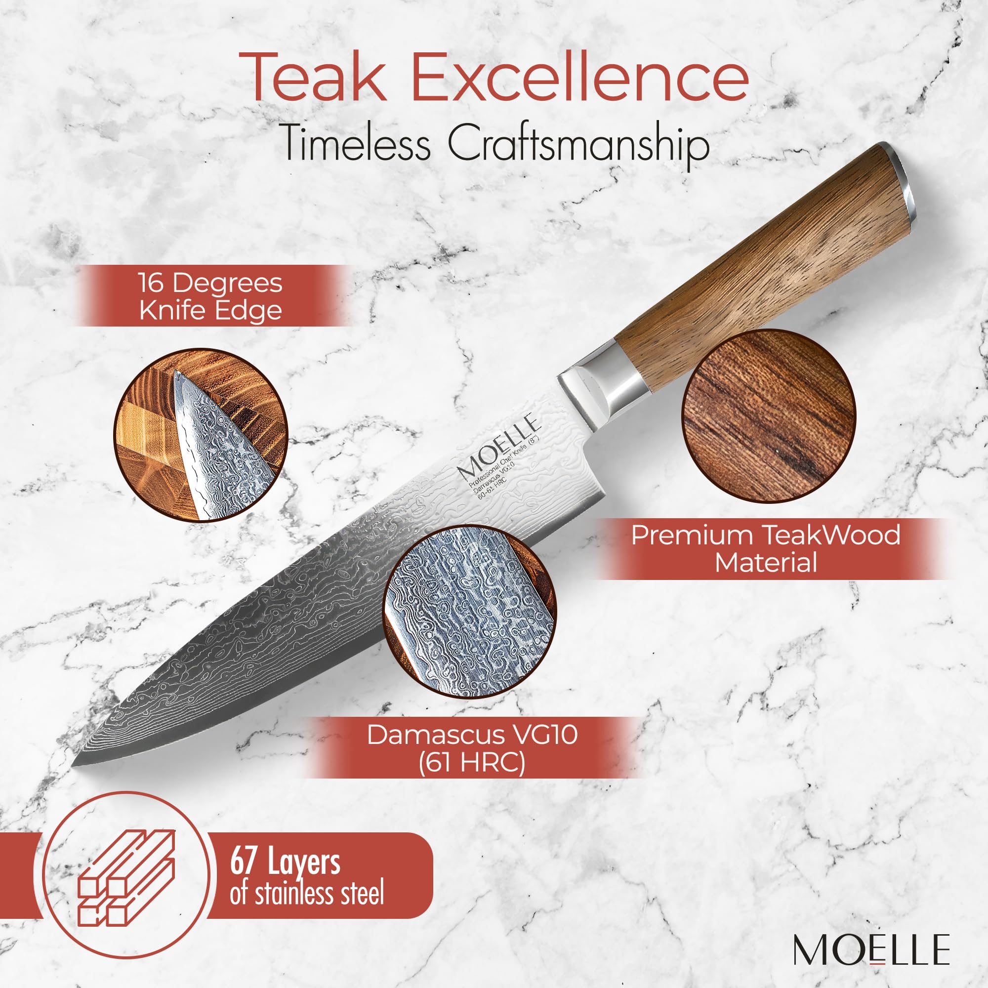 Amazon.com: MOELLE Premium Teak Wood Chef Knife 8
