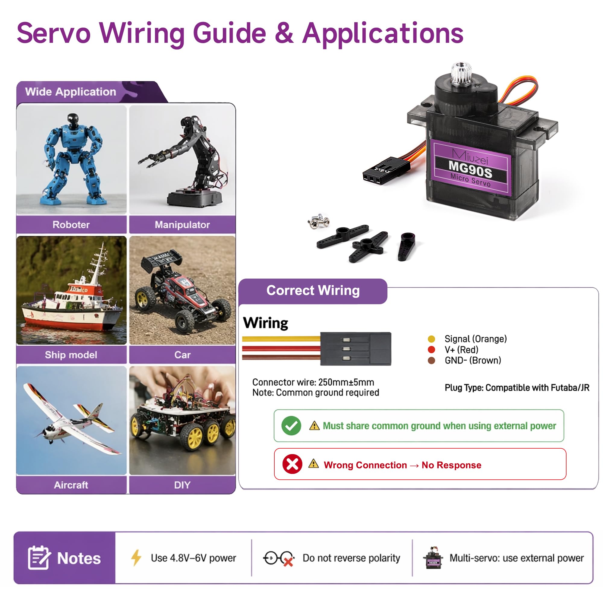 Miuzei MG90S 9G Micro Servo Motor Metal Geared Motor Kit for RC Miuzei MG90S 9G Micro Servo Motor Metal Geared Motor Kit for RC
