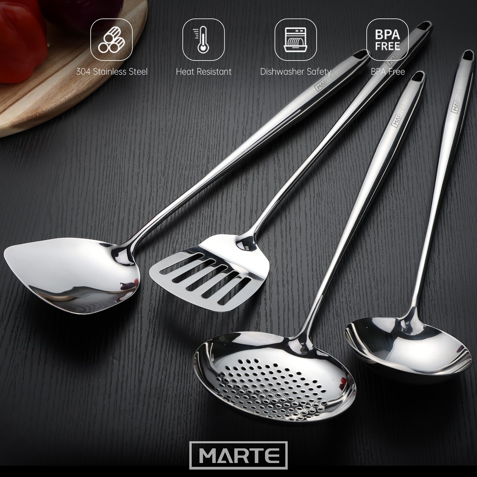 Set di spatole in legno da cucina - Cucchiaio, manico lungo