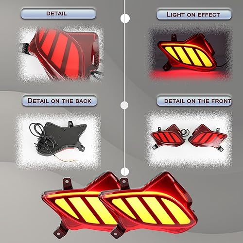 Miniatura 5 de GeeGee Conjunto de luz antiniebla LED de lente roja superior – Lámpara antiniebla trasera 3 en 1, luz de freno, reflector, compatible con Toyota