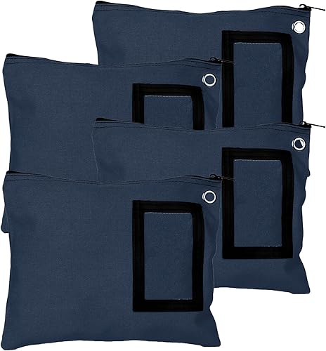 BankSupplies Bolsas de lona con cremallera  12 pulgadas de ancho x 9 pulgadas de alto  Juego de 4  Bolsas de almacenamiento grandes  Ojal para