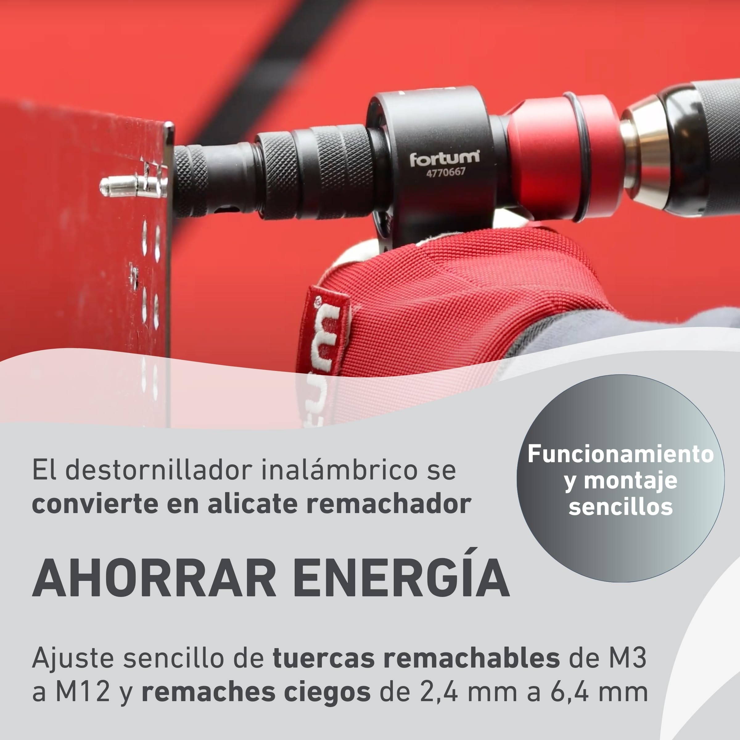 Adaptador 2 en 1 para Remachadora para Taladro y Atornillador | Para Remaches Ciegos y Tuercas Remachadas de Aluminio, Acero y Acero Inoxidable | Remaches 2,4-6,4 mm + Tuercas Remachadas M3-M12