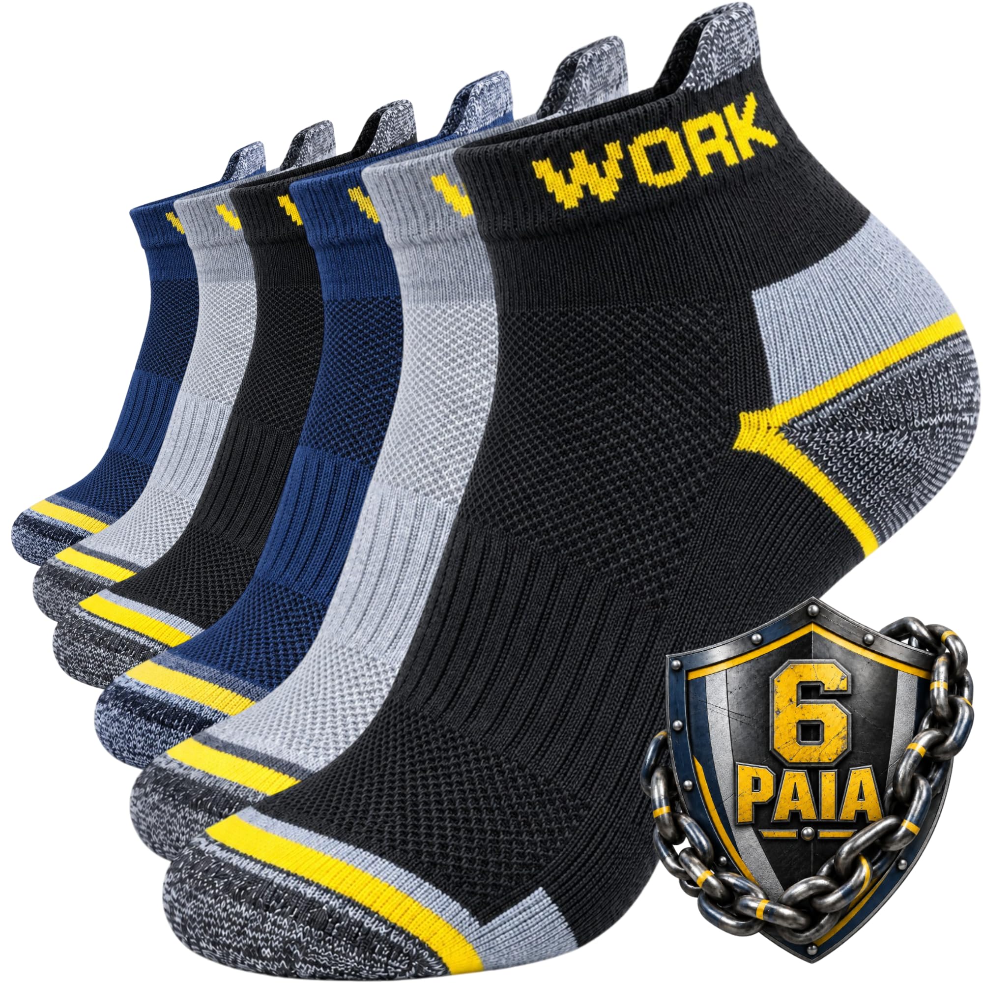 Calzini da Lavoro Uomo Donna Estivi Corti Bassi Traspiranti Cotone PRO | Tallone e Punta Rinforzati WORK SOCKS, Suola Imbottita, Adatti a Scarpe Antinfortunistiche, Progettati per Lunghe Giornate.