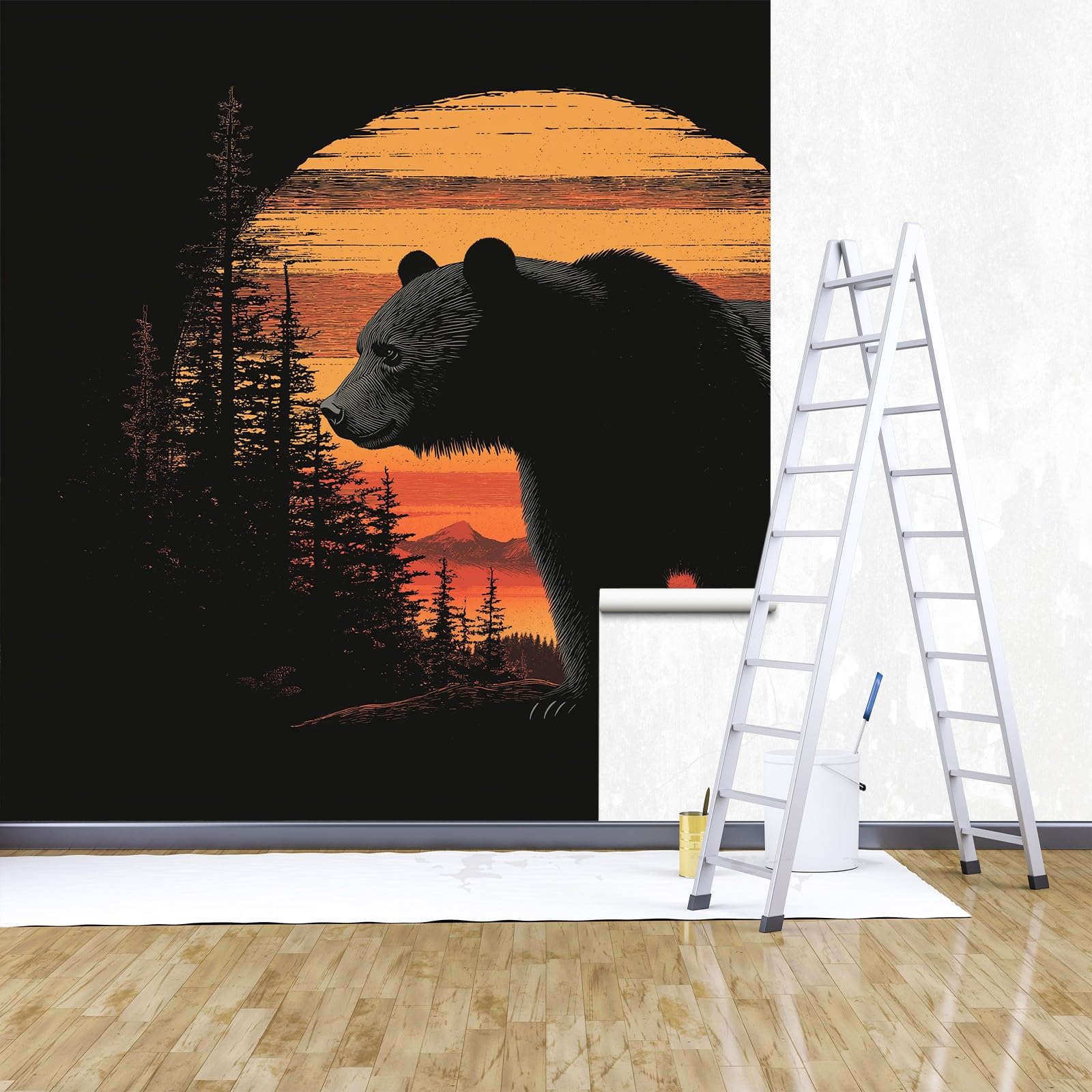 Tapeta ścienna z motywem zwierzęcym czarnym niedźwiedziem, tapeta ze zdjęciem, motyw zwierzęcy, czarny miś, tapeta ścienna, 350 x 256 cm (szer. x wys.), dekoracja ścienna, tapeta ścienna, dekoracja