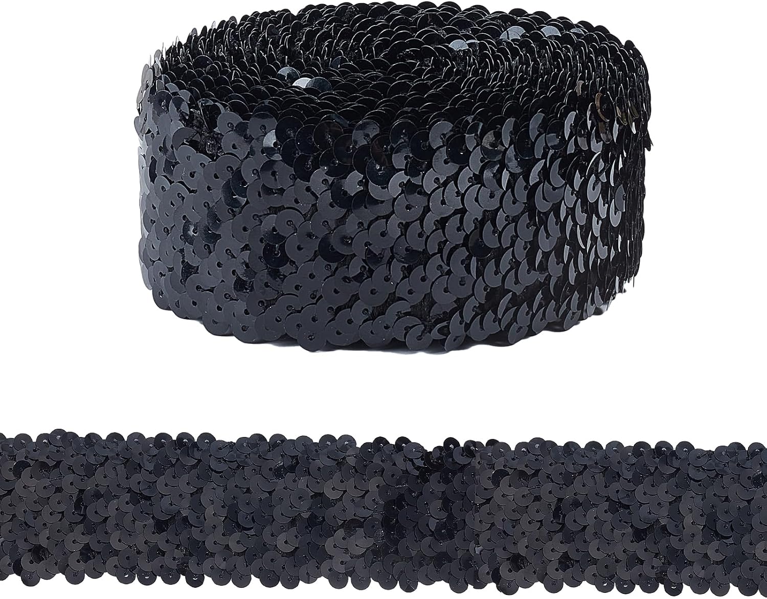 5 Yards 1.89 Inch Wide Black Elastic Sequin Ribbon Trims, 5 Row Flat Bling Stretch Sewing Trim, Sequins Fabric Trimmings for DIY Craft and Sewing Wedding Bridal Dress