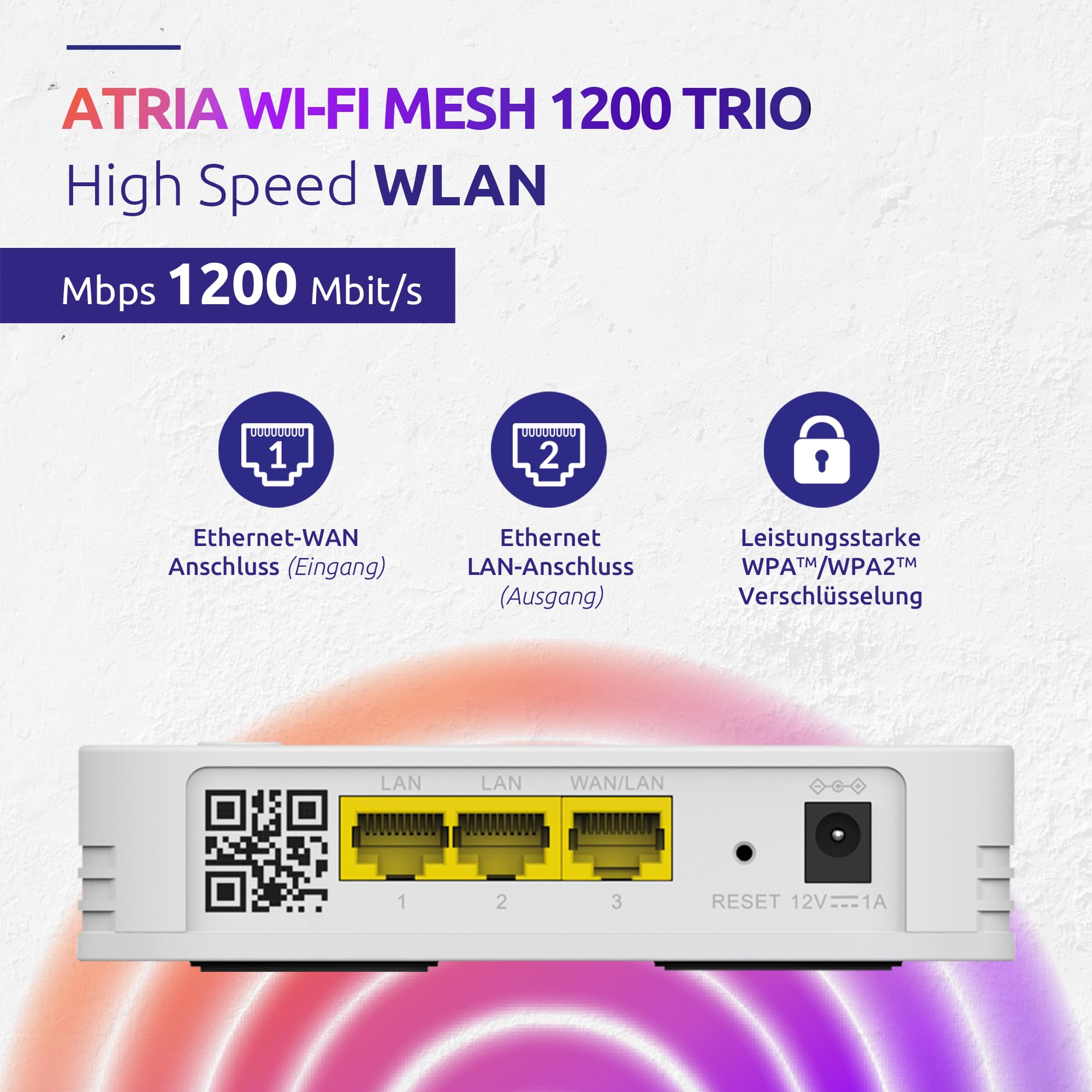 Strong - 3X Atria WiFi Mesh Home Trio Pack 1200 - WLAN Verstärker - Bis zu 450 m² zusätzliche WLAN-Abdeckung - Kompatibel mit Allen Router - Dual Band 2,4 GHz + 5 GHz - Gigabit LAN-Anschlüsse - weiß