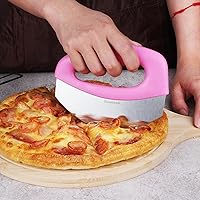 Vista 6 de Cortador de pizza premium con rueda y picador de alimentos - Cuchillo de pizza multifunción con cuchilla superafilada de acero inoxidable, rebanador