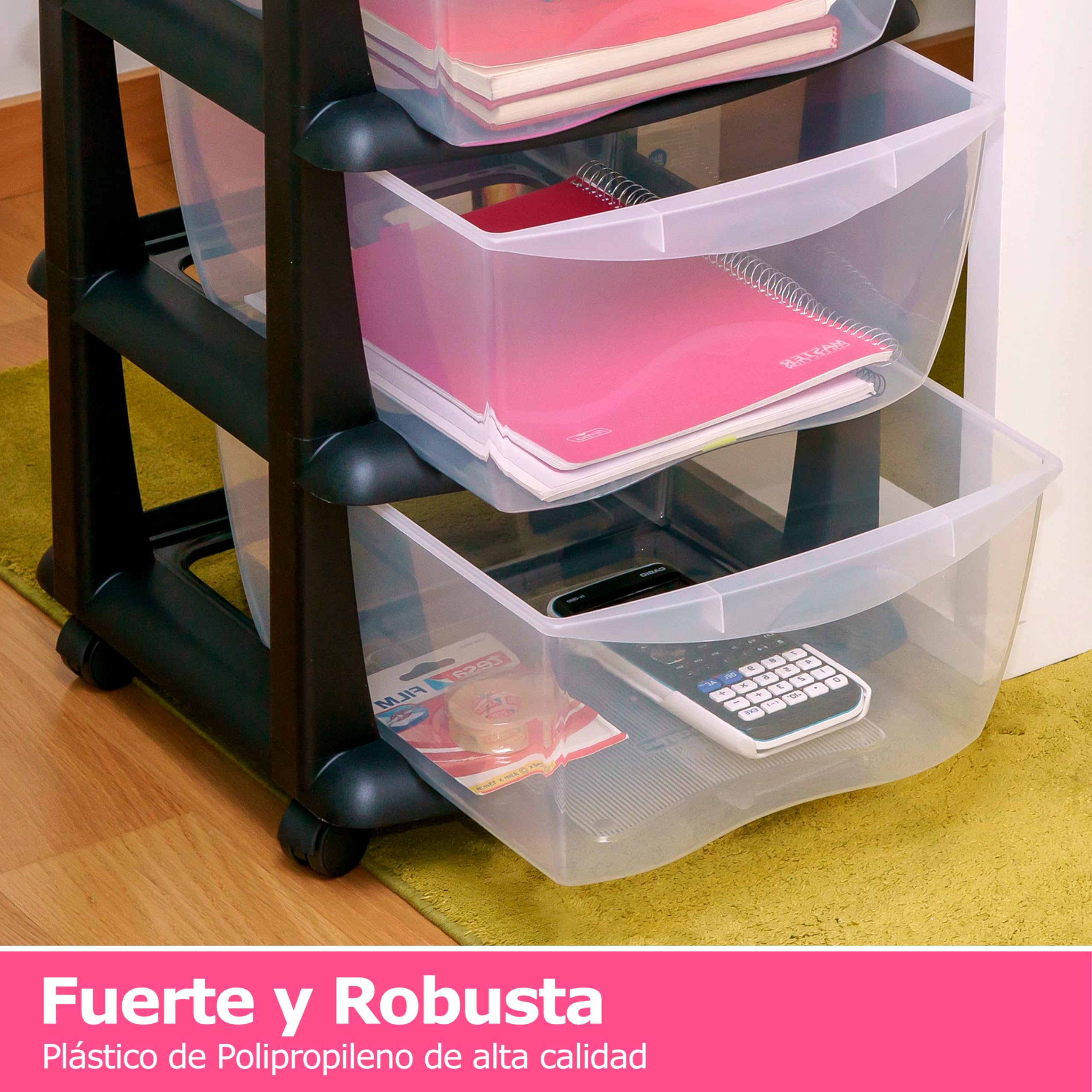 Mueble almacenaje Plastico torre cajonera organizador cajones con ruedas archivador - Escritorio,Oficina, escuela,baño, sala de estar - Hecho en E.U (4 Cajones)