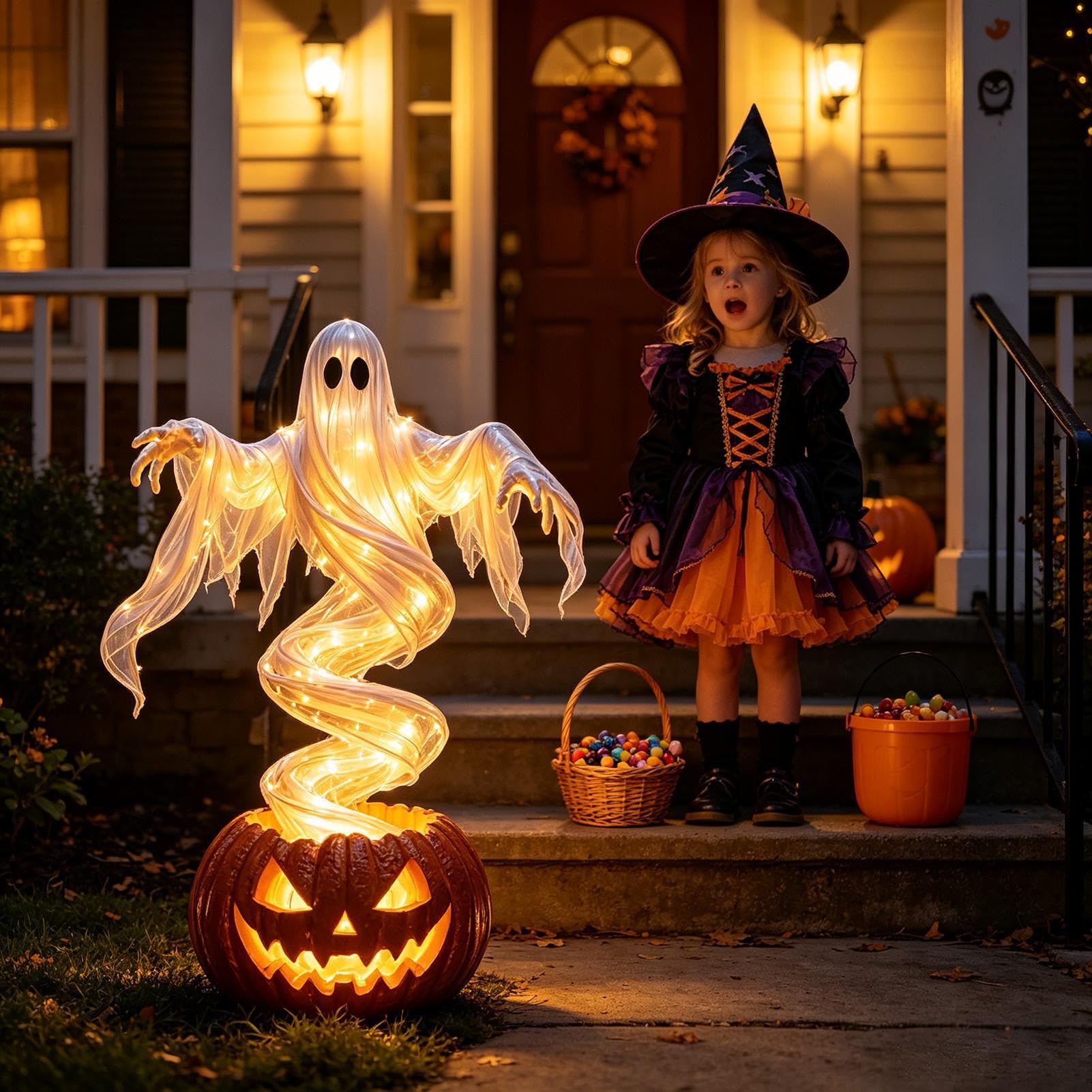 Decorazioni fantasma di Halloween vorticoso portico puntello con luce
