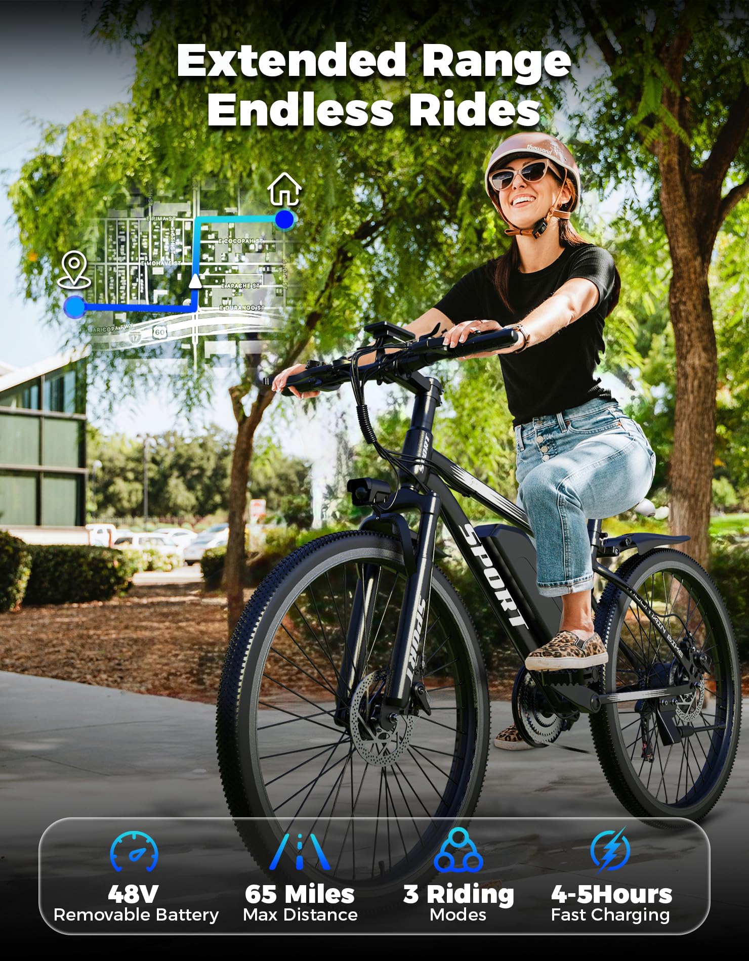 Electric Bike for Adults, 1500W Peak Mountain Ebike with 28 MPH, 65 Miles Range, 7 Speeds, 48V 10Ah Removable Battery Ebike, 26" Electric Bicycle for Commute