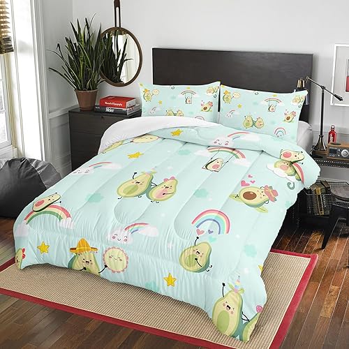 Miniatura 10 de AILONEN Juego de edredón de girasol, tamaño Queen, juego de ropa de cama con estampado de girasol amarillo en acuarela azul para niños y niñas,