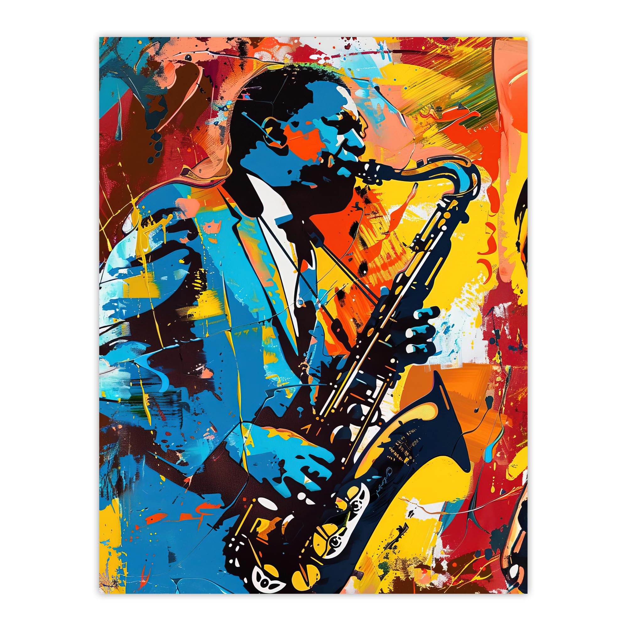 Artery8 Blues Jazz Saxophone Player Vibrant Painting Living Room Large Wall Art Poster Print Thick Paper 18X24 Inch