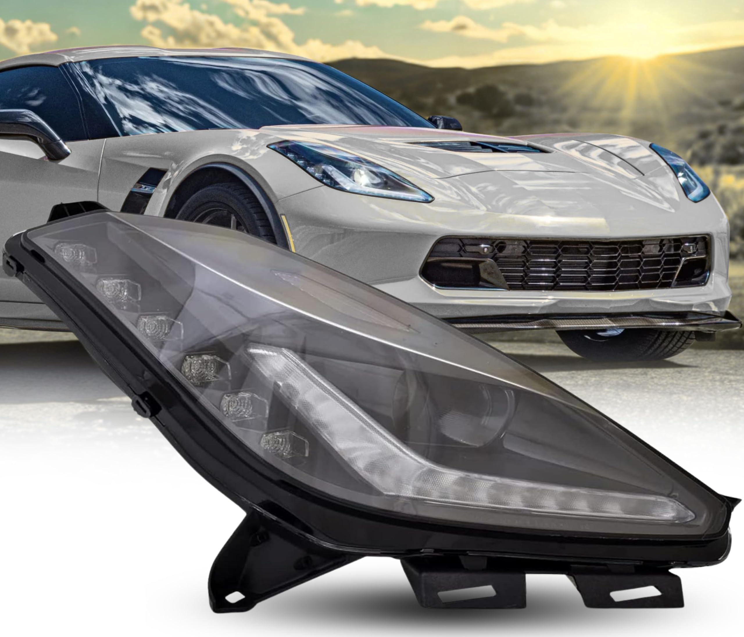 ALLIGATOR AUTO LIGHTS Headlight Assembly Replacement For Chevrolet Chevy Corvette 2014-2019 w/o Logo Headlamp HID w/Bulb Right/Passenger Side DOT/SAE